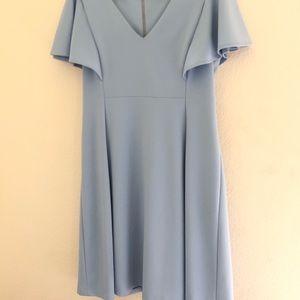 Blue Fit and Flare V-Neck Dress